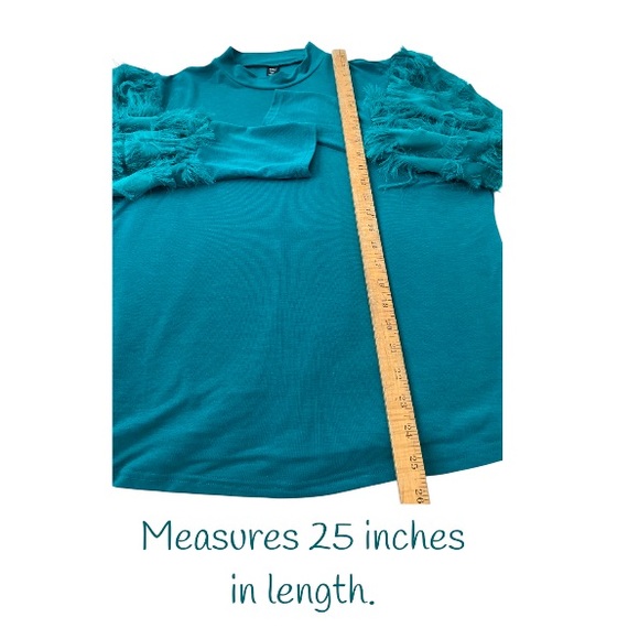 4X SHEIN Teal Blouse with Statement Feathery Sleeves - Picture 16 of 17